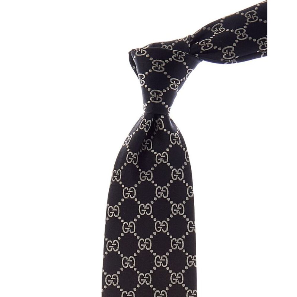 Gucci Black & White Gg Silk Tie, Black